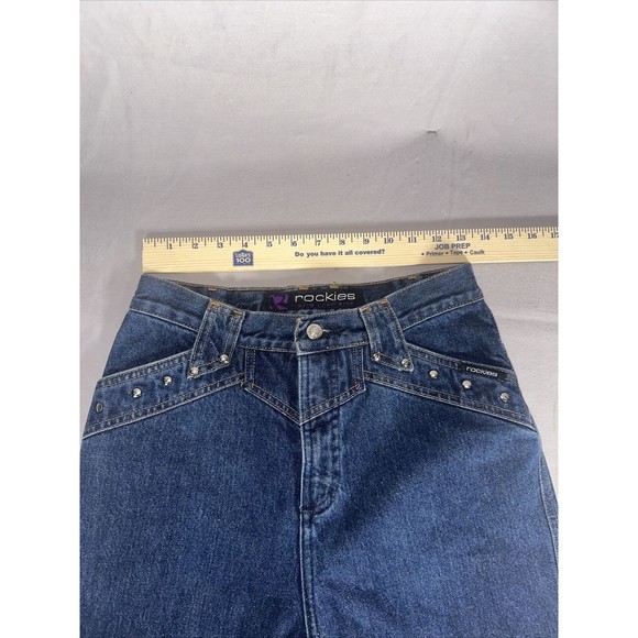 Vintage Rockies Jeans Womens 9/10 Long Dark Wash Western Studded Slim - Picture 11 of 14